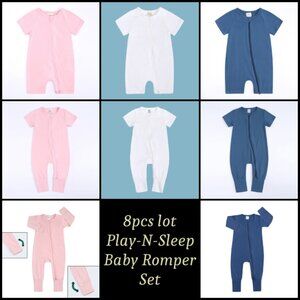 8pcs Lot Baby Romper Bodysuit Cotton Long Short Sleeve Mittens Footed Double Zip